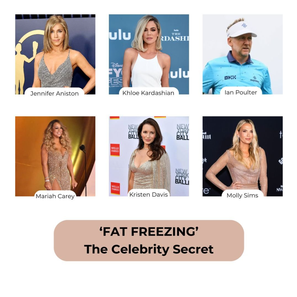 six celebrities showcasing fat freezing secrets including Jennifer Aniston Khloe Kardashian Mariah Carey Kristen Davis and Molly Sims